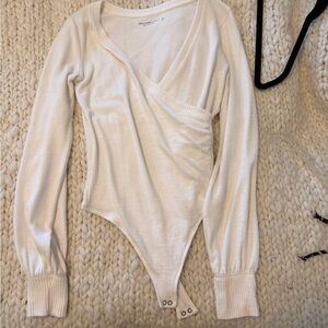 Abercrombie & Fitch Cream Long Sleeve Bodysuit